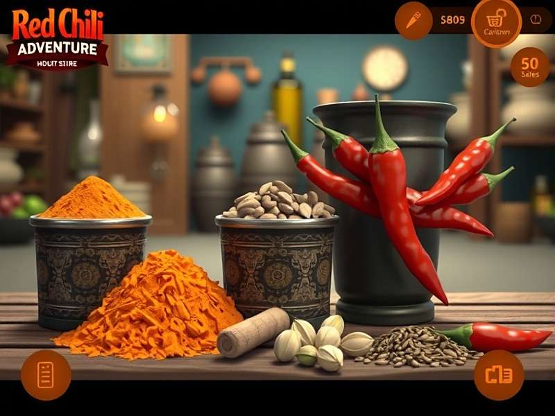 Collecting Spices in Red Chilli Adventure Red Chilli Adventure in-game spices collection showing turmeric, cardamom, and red chillies